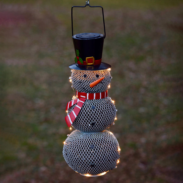 Plow & Hearth Solar Snowman Metal Mesh Bird Feeder