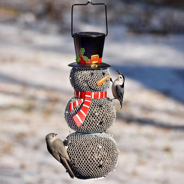 plow & hearth Solar Snowman Metal Mesh Bird Feeder