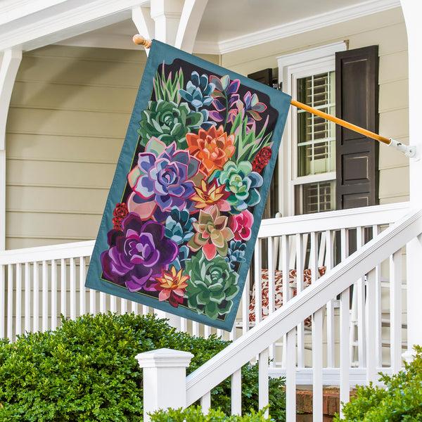 plow & hearth Summer Succulents Burlap House Flag