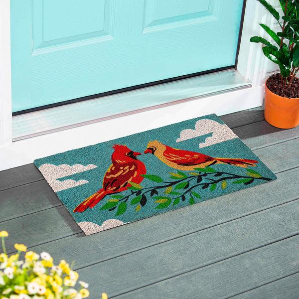 plow & hearth Sweet Cardinal Couple Coir Mat