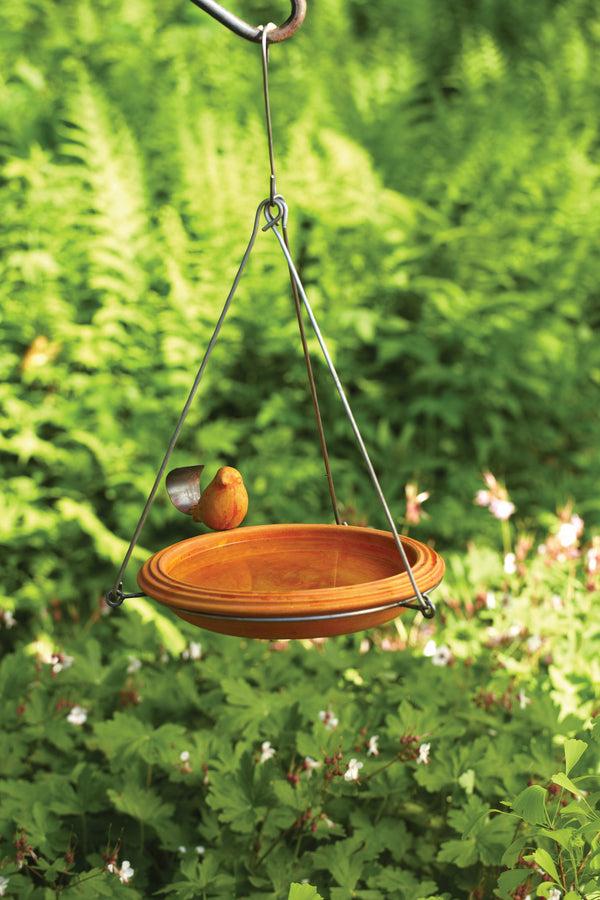 plow & hearth Terracotta Round Hanging Bird Bath