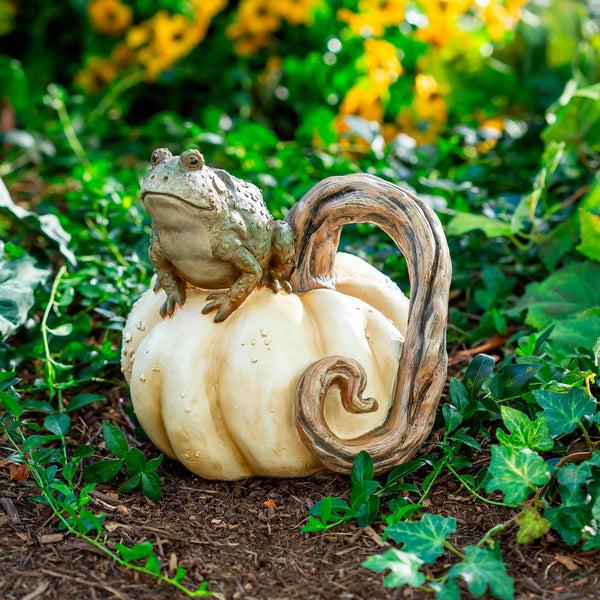 plow & hearth Toad on Pumpkin Statue
