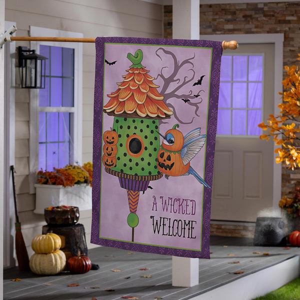 plow & hearth Trick or Tweet Suede House Flag