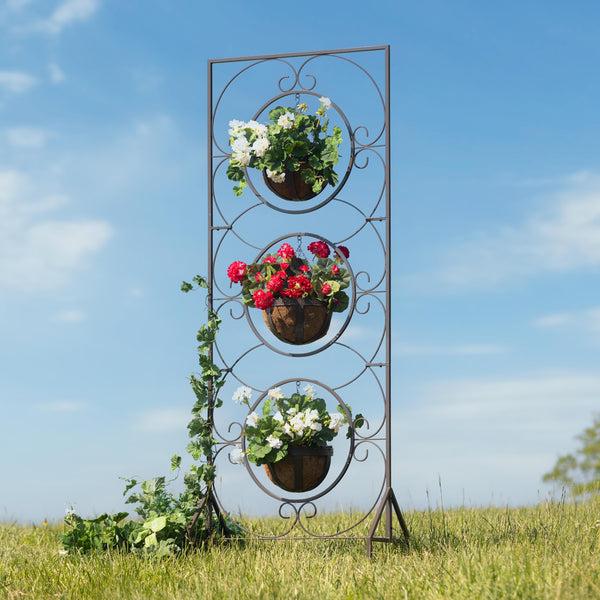 plow & hearth Triple Planter Metal Garden Trellis