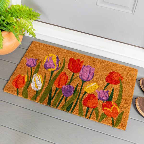 plow & hearth Tulip Palooza Coir Mat