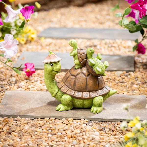 plow & hearth Turtle With Kids Garden Statue 7"H