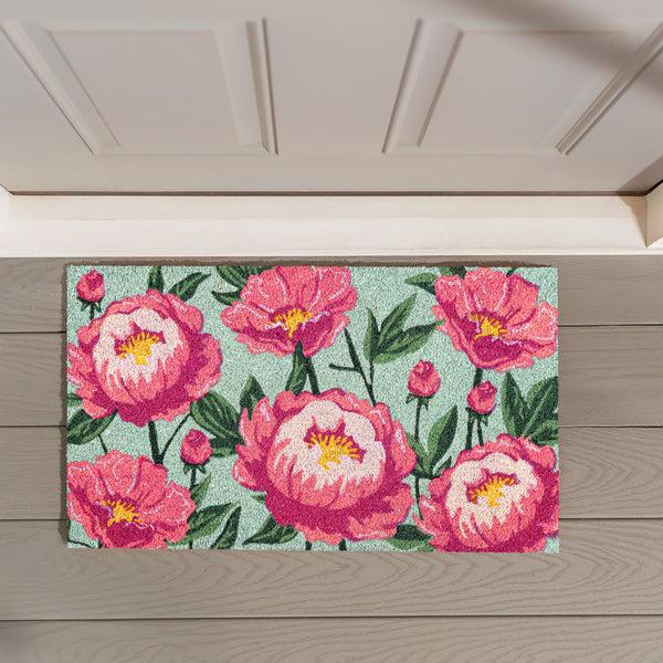 Plow & Hearth Vibrant Peonies Coir Mat