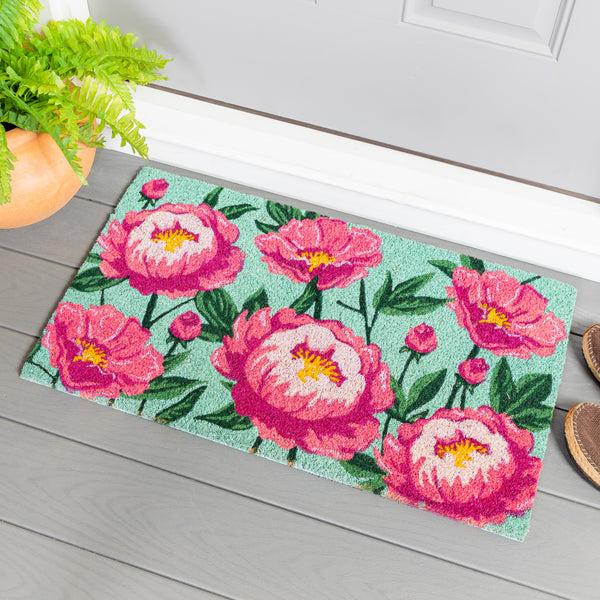 plow & hearth Vibrant Peonies Coir Mat
