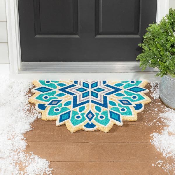 plow & hearth Vibrant Snowflake Shaped Coir Mat