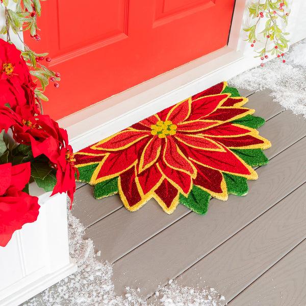 plow & hearth Welcome Poinsettia Shaped Coir Mat
