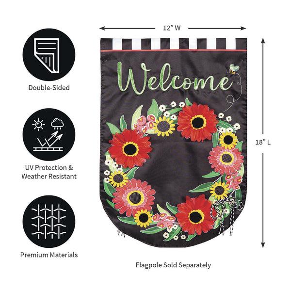 Plow & Hearth Welcome Wreath Applique Garden Flag