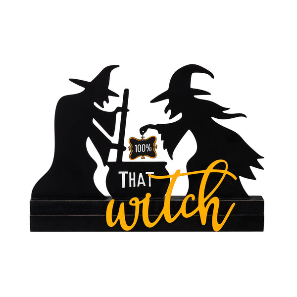 Plow & Hearth Witch Wood And Metal Table Sign 10"H
