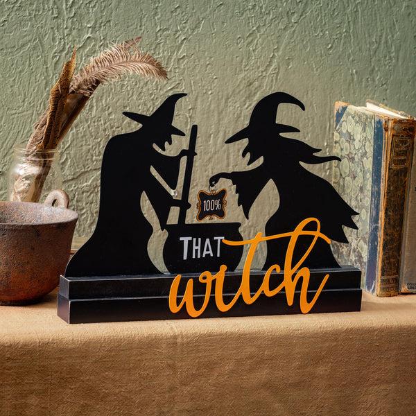 plow & hearth Witch Wood and Metal Table Sign 10"H