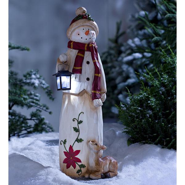 plow & hearth Woodland Snowman with Solar Lantern