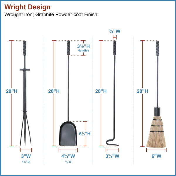 Plow & Hearth Wright Design Fireplace Tool Set