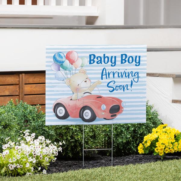 plow & hearth Yard Sign Bear Baby Boy Arriving Soon
