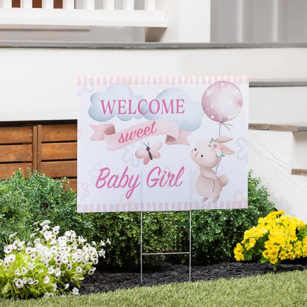 plow & hearth Yard Sign Bunny Welcome Baby Girl