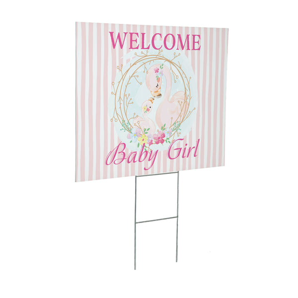 Plow & Hearth Yard Sign Flamingo Welcome Baby Girl