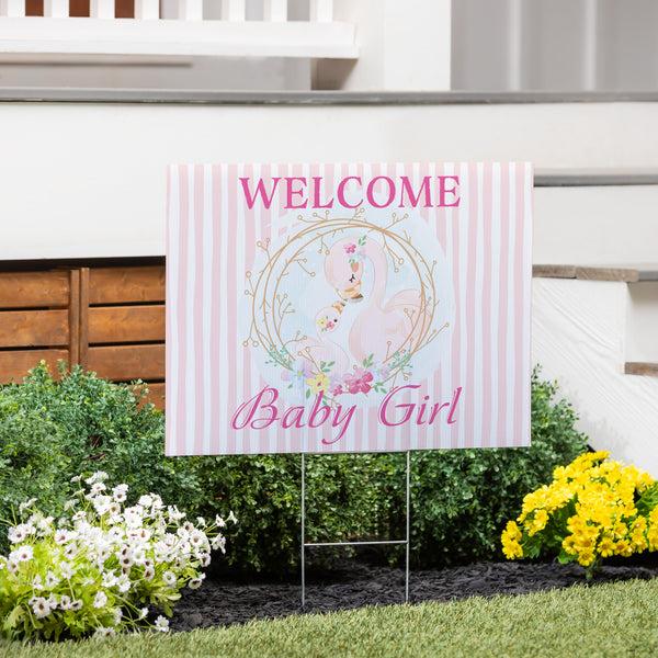 plow & hearth Yard Sign Flamingo Welcome Baby Girl