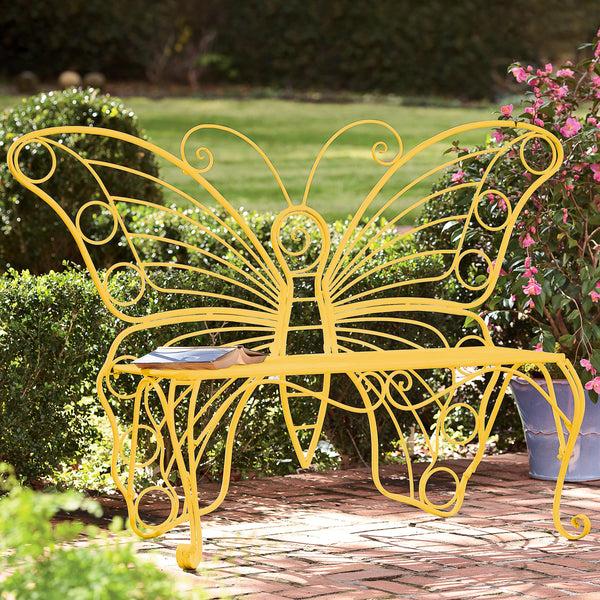 Plow & Hearth Yellow Metal Butterfly Garden Bench