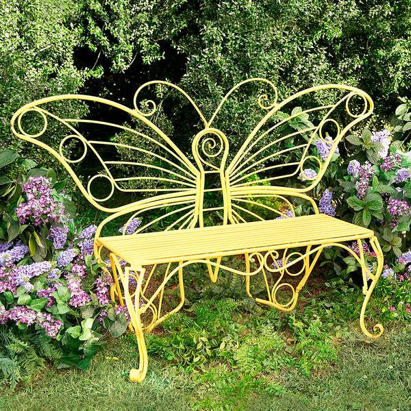 Plow & Hearth Yellow Metal Butterfly Garden Bench
