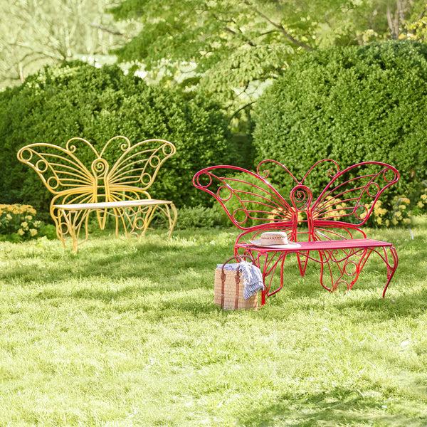 Plow & Hearth Yellow Metal Butterfly Garden Bench