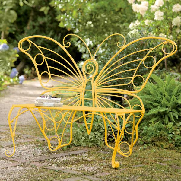 plow & hearth Yellow Metal Butterfly Garden Bench
