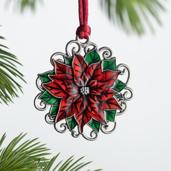 plow & hearth Poinsettia Solid Pewter Christmas Ornament