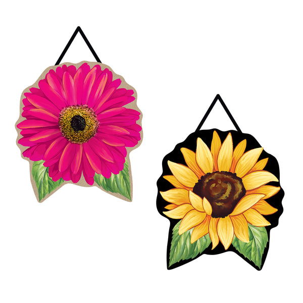 plow & hearth Polka Dot Sunflower & Pink Gerbera Double Sided Door Decor