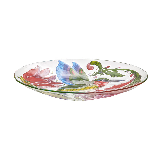 Plow & Hearth Pollinator Garden Birdbath Glass Folk-art Hummingbird Bird 18"