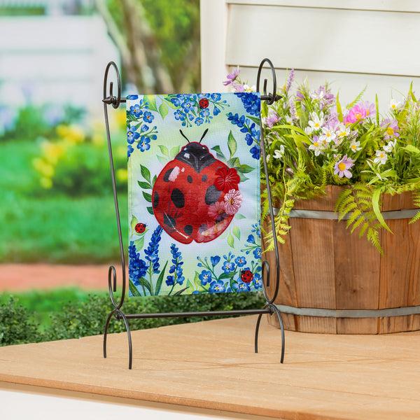 plow & hearth Pollinator Garden Blue Florals Ladybug Applique Garden Flag