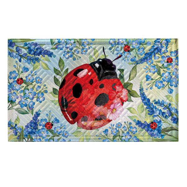 plow & hearth Pollinator Garden Blue Florals Ladybug Embossed Mat