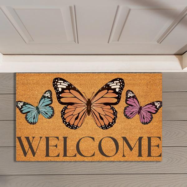 plow & hearth Pollinator Garden Butterfly Family Coir Mat 30"x18"