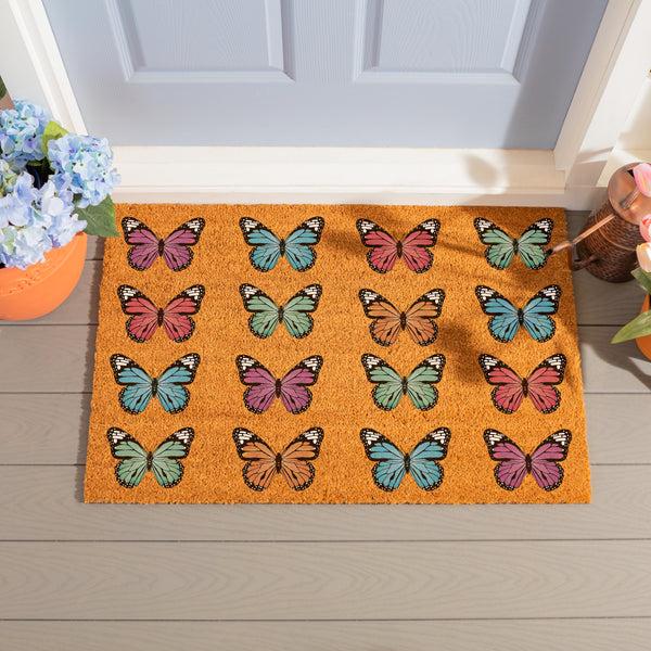 Plow & Hearth Pollinator Garden Butterfly Family Coir Mat 36"x24"