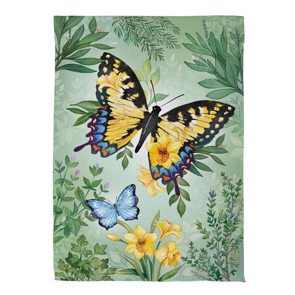 Plow & Hearth Pollinator Garden Green & Yellow Florals Monarch Butterfly Suede Garden Flag