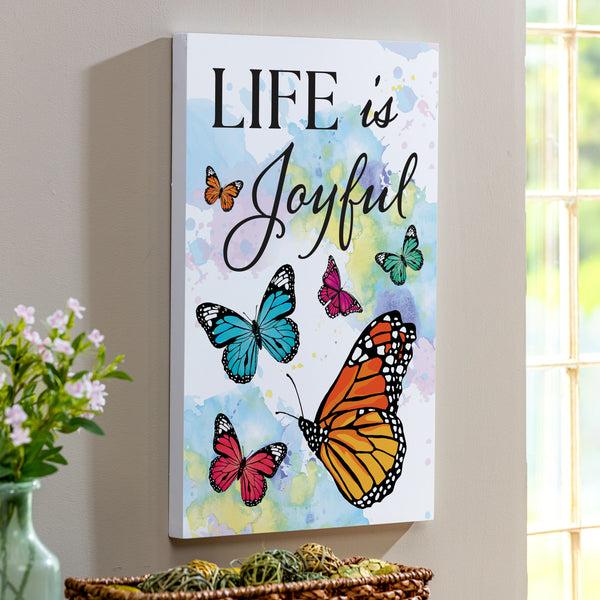 plow & hearth Pollinator Garden Indoor Wall Decor Life is Joyful 16" L x 24" H