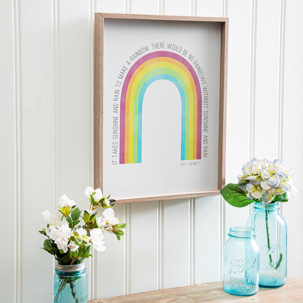 plow & hearth Pollinator Garden Indoor Wall Décor Wooden Wall with Frame Inspirational Rainbow 16" L x 20" H