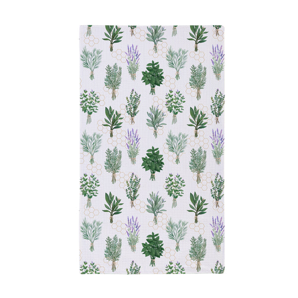 Plow & Hearth Pollinator Garden Kitchen Towel Quick Dry Waffle Weave Double-Sided Herbs 30"L X 18"W