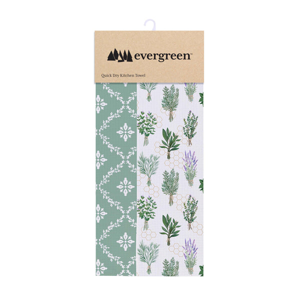 Plow & Hearth Pollinator Garden Kitchen Towel Quick Dry Waffle Weave Double-Sided Herbs 30"L X 18"W