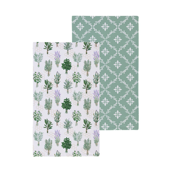plow & hearth Pollinator Garden Kitchen Towel Quick Dry Waffle Weave Double-Sided Herbs 30"L x 18"W