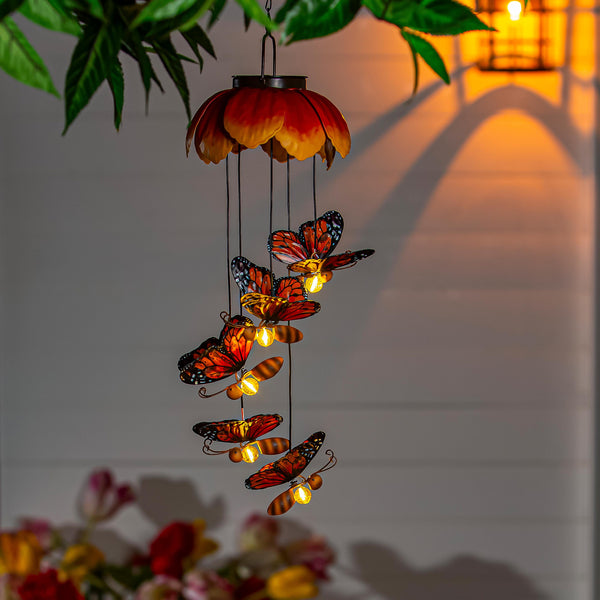 plow & hearth Pollinator Garden Mobile White Light Solar Mobile Metal Monarch