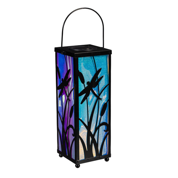 Plow & Hearth Pollinator Garden Outdoor Lamp & Lighting Irridescent Dragonfly Solar Lantern 11.4"H