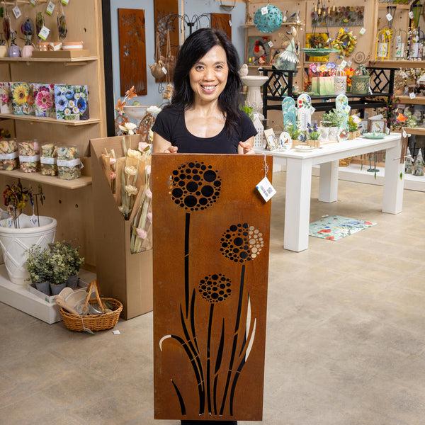 Plow & Hearth Pollinator Garden Outdoor Wall Décor LED Laser Cut Metal Dandelions 15" L X 40" H
