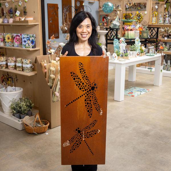 Plow & Hearth Pollinator Garden Outdoor Wall Décor LED Laser Cut Metal Dragonfly 15" L X 40" H