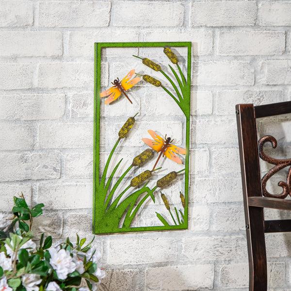 plow & hearth Pollinator Garden Outdoor Wall Decor Metal Dragonfly Garden Laser-Cut Wall Art
