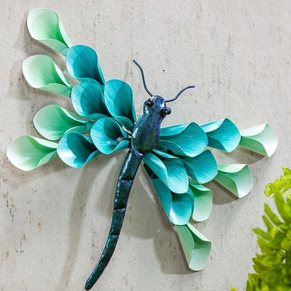 Plow & Hearth Pollinator Garden Outdoor Wall Decor Metal Petal Dragonfly Wall Art