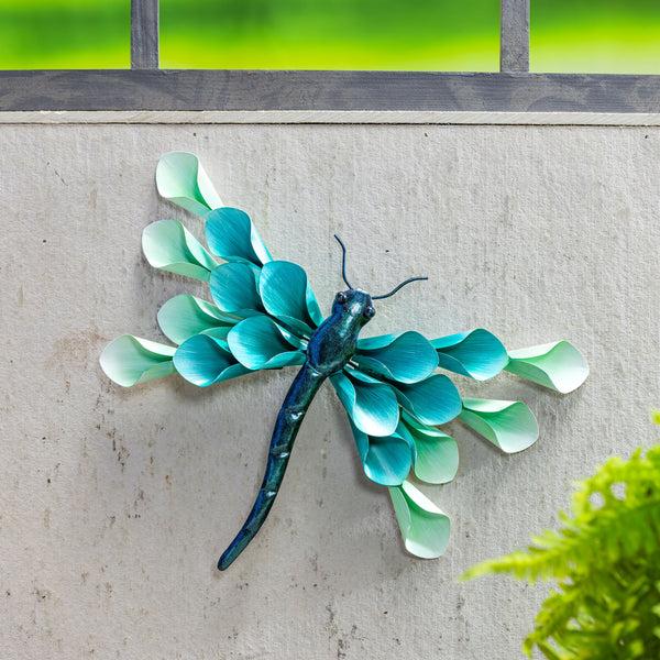 plow & hearth Pollinator Garden Outdoor Wall Decor Metal Petal Dragonfly Wall Art