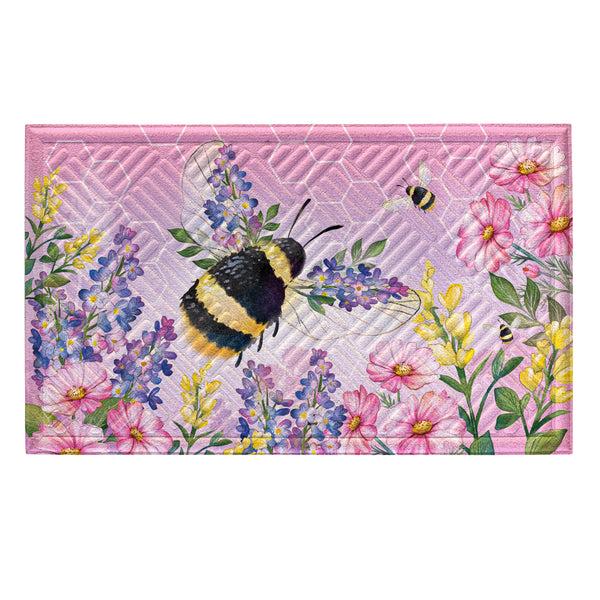 plow & hearth Pollinator Garden Pink Florals Bee Embossed Mat