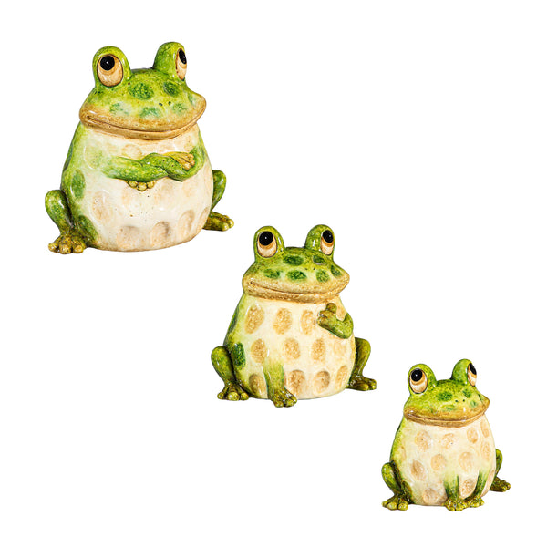 Plow & Hearth Pollinator Garden Statue Ceramic Frog Family Statue Set Of 3 7"H