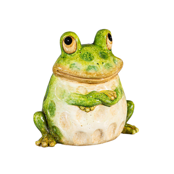 Plow & Hearth Pollinator Garden Statue Ceramic Frog Family Statue Set Of 3 7"H